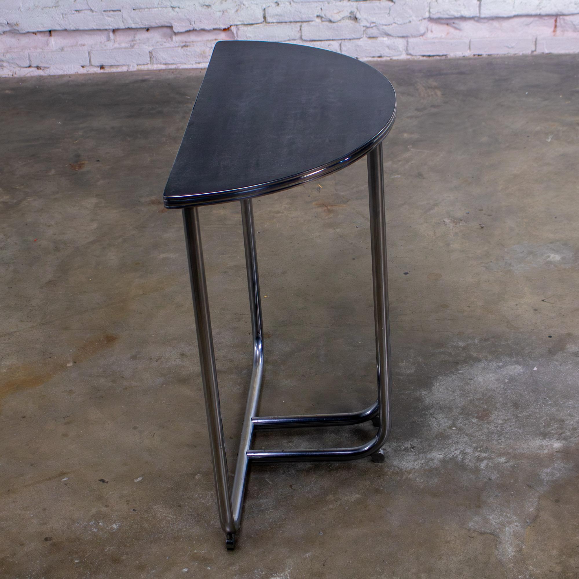 Art Deco Royalchrome Demilune Console Table Chrome Tube Frame Black Laminate Top For Sale 7