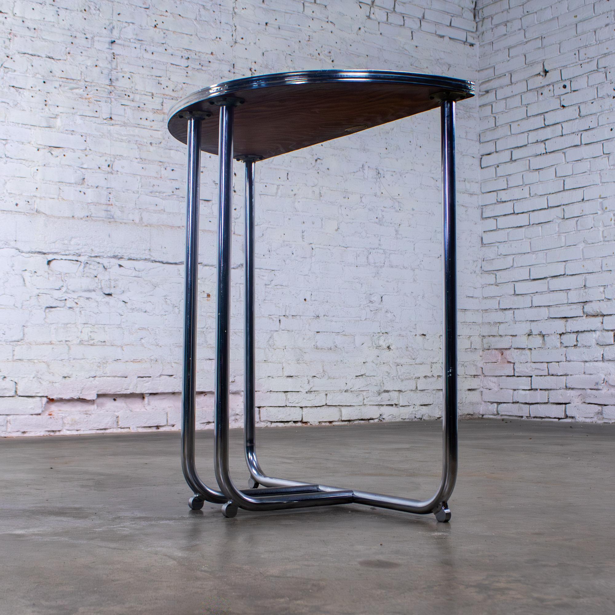 Art Deco Royalchrome Demilune Console Table Chrome Tube Frame Black Laminate Top For Sale 8