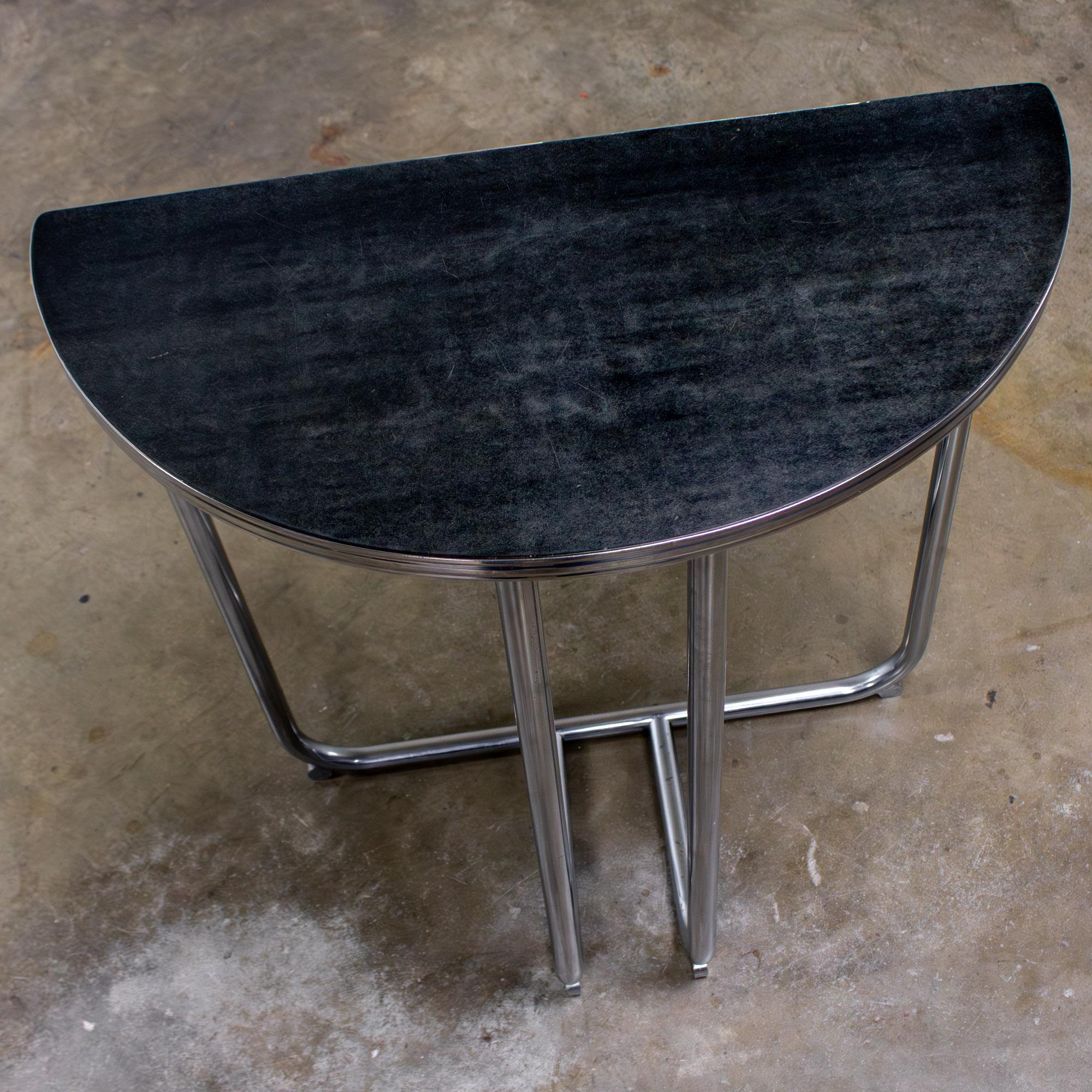 Art Deco Royalchrome Demilune Console Table Chrome Tube Frame Black Laminate Top For Sale 10