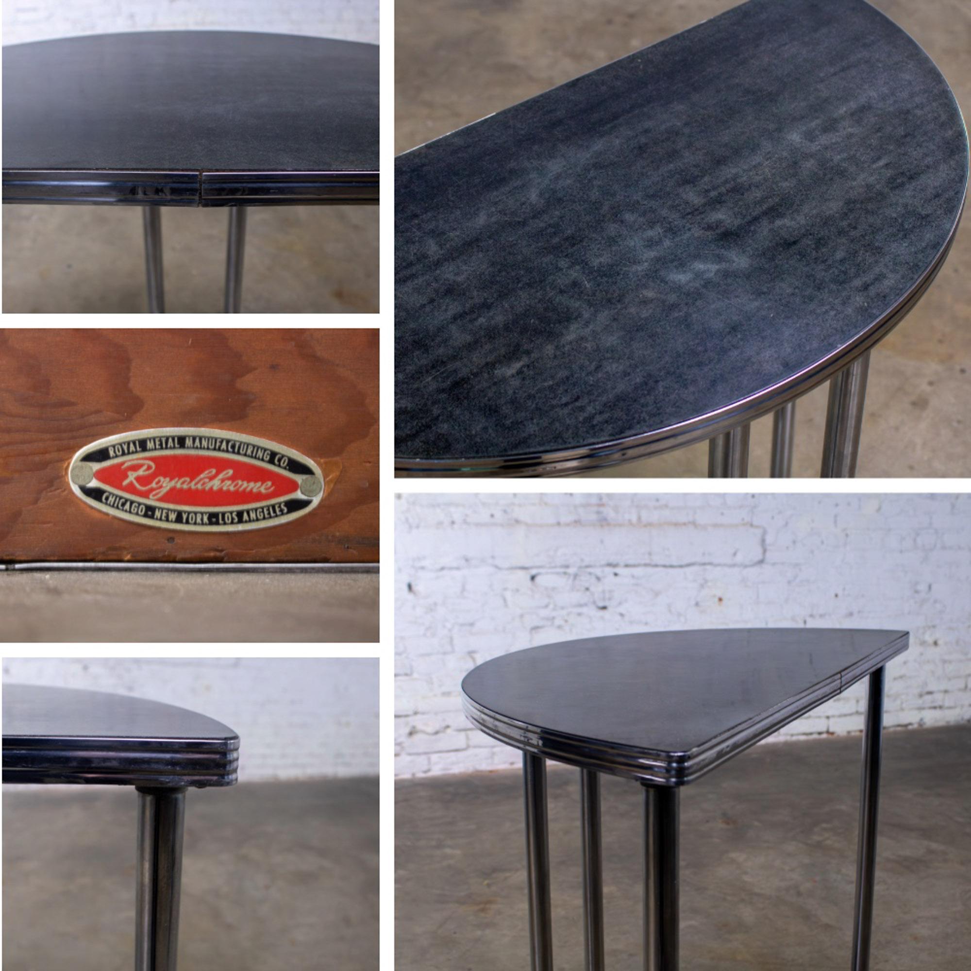 Art Deco Royalchrome Demilune Console Table Chrome Tube Frame Black Laminate Top For Sale 13