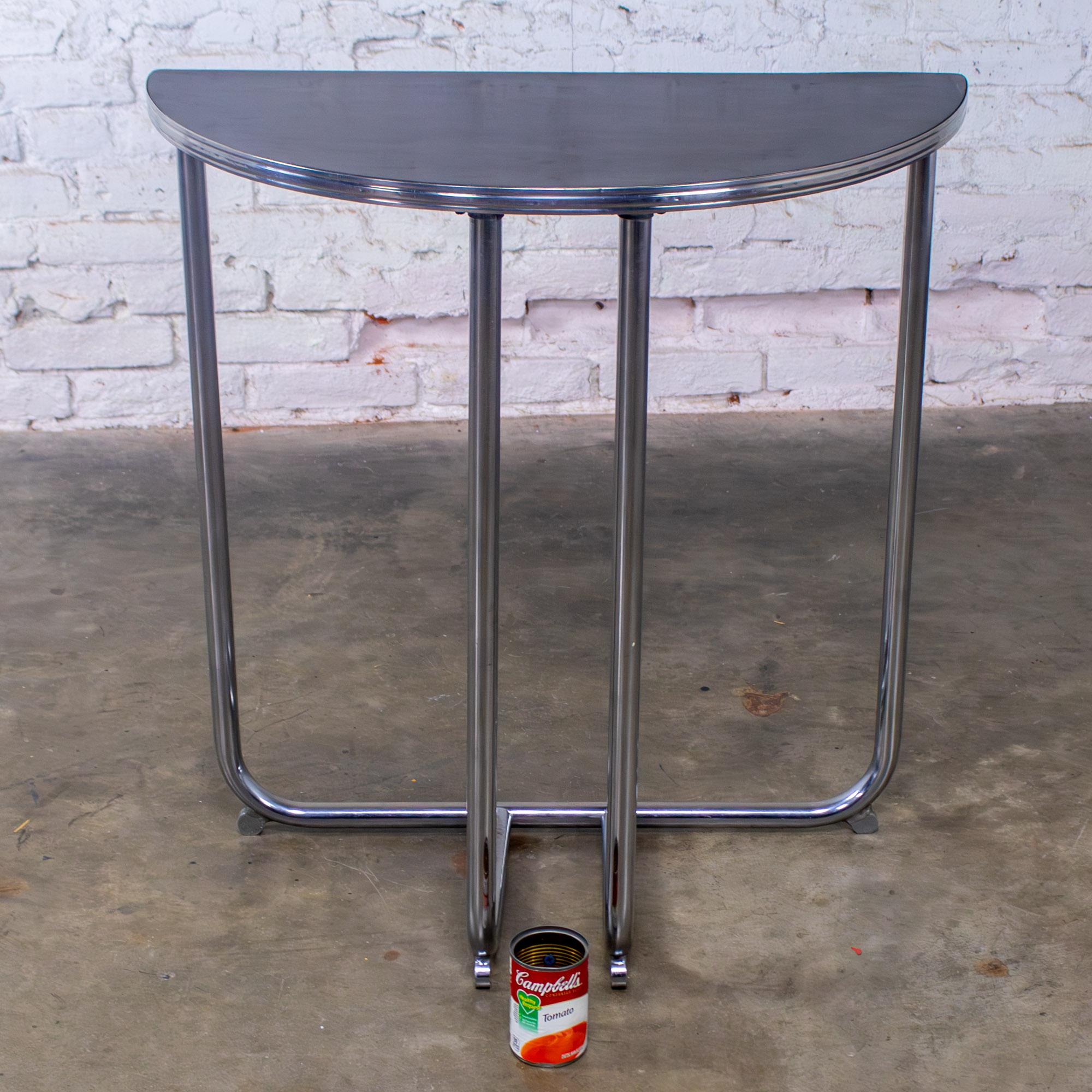 Art Deco Royalchrome Demilune Console Table Chrome Tube Frame Black Laminate Top For Sale 15