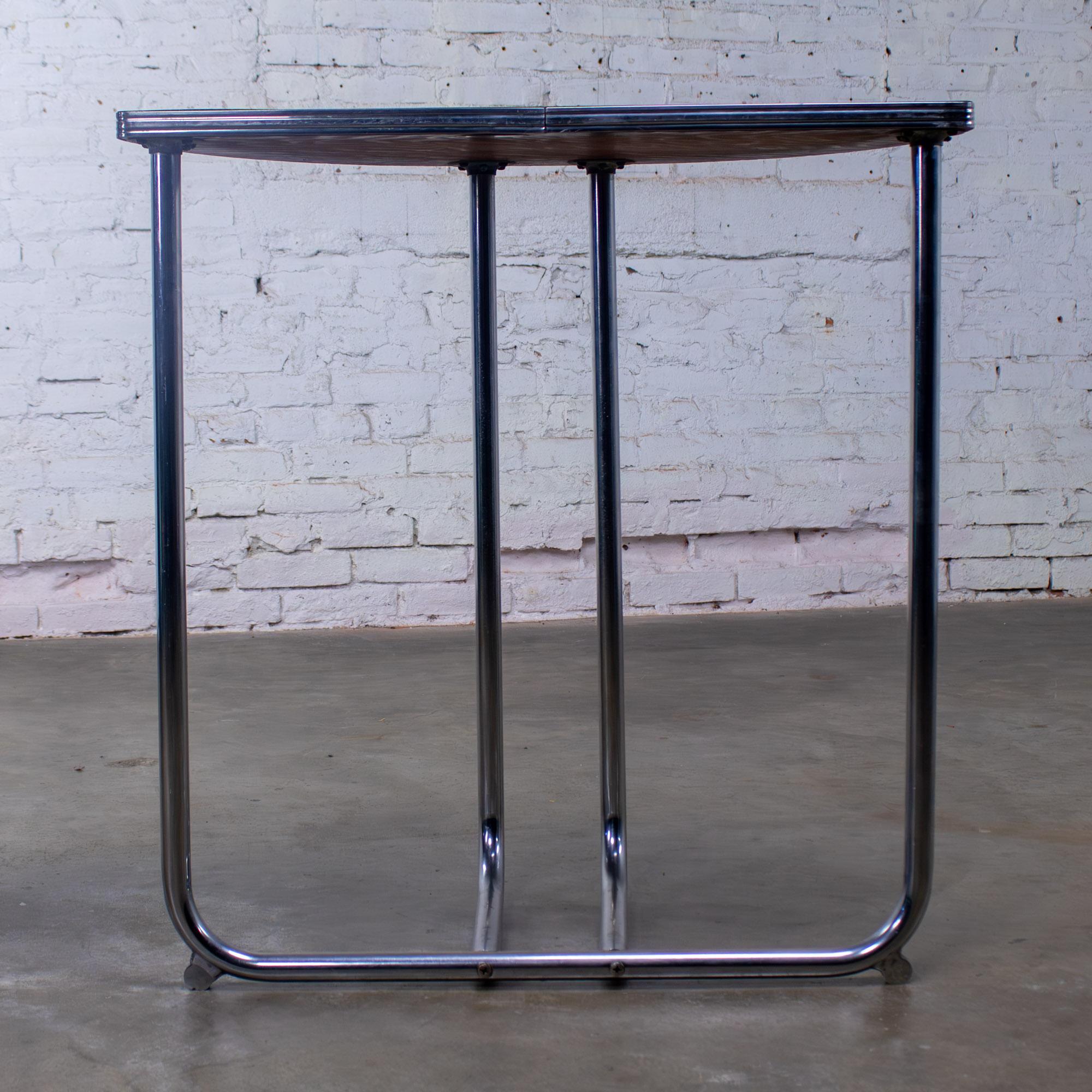 Art Deco Royalchrome Demilune Console Table Chrome Tube Frame Black Laminate Top For Sale 4