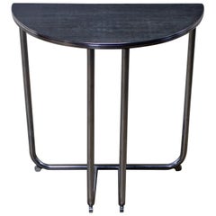 Art Deco Royalchrome Demilune Console Table Chrome Tube Frame Black Laminate Top