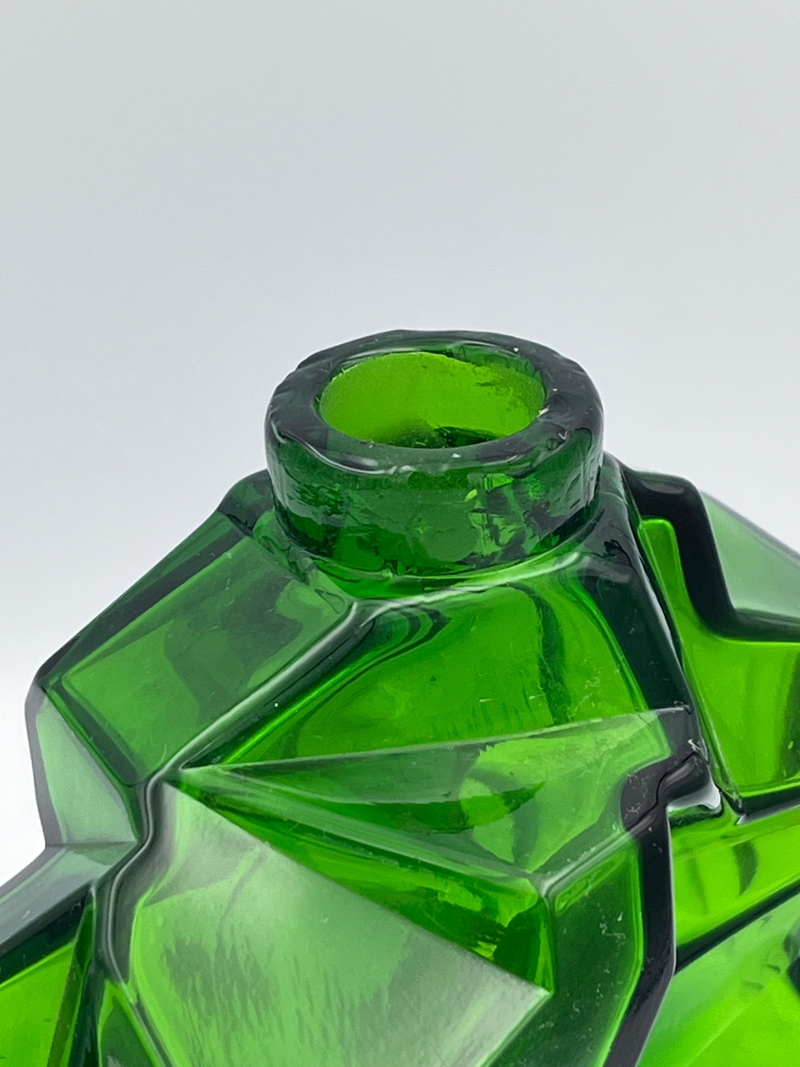 Art Deco Ruba Rombic Jungle Green Glass Decanter by Rubin Haley for Consolodated For Sale 6