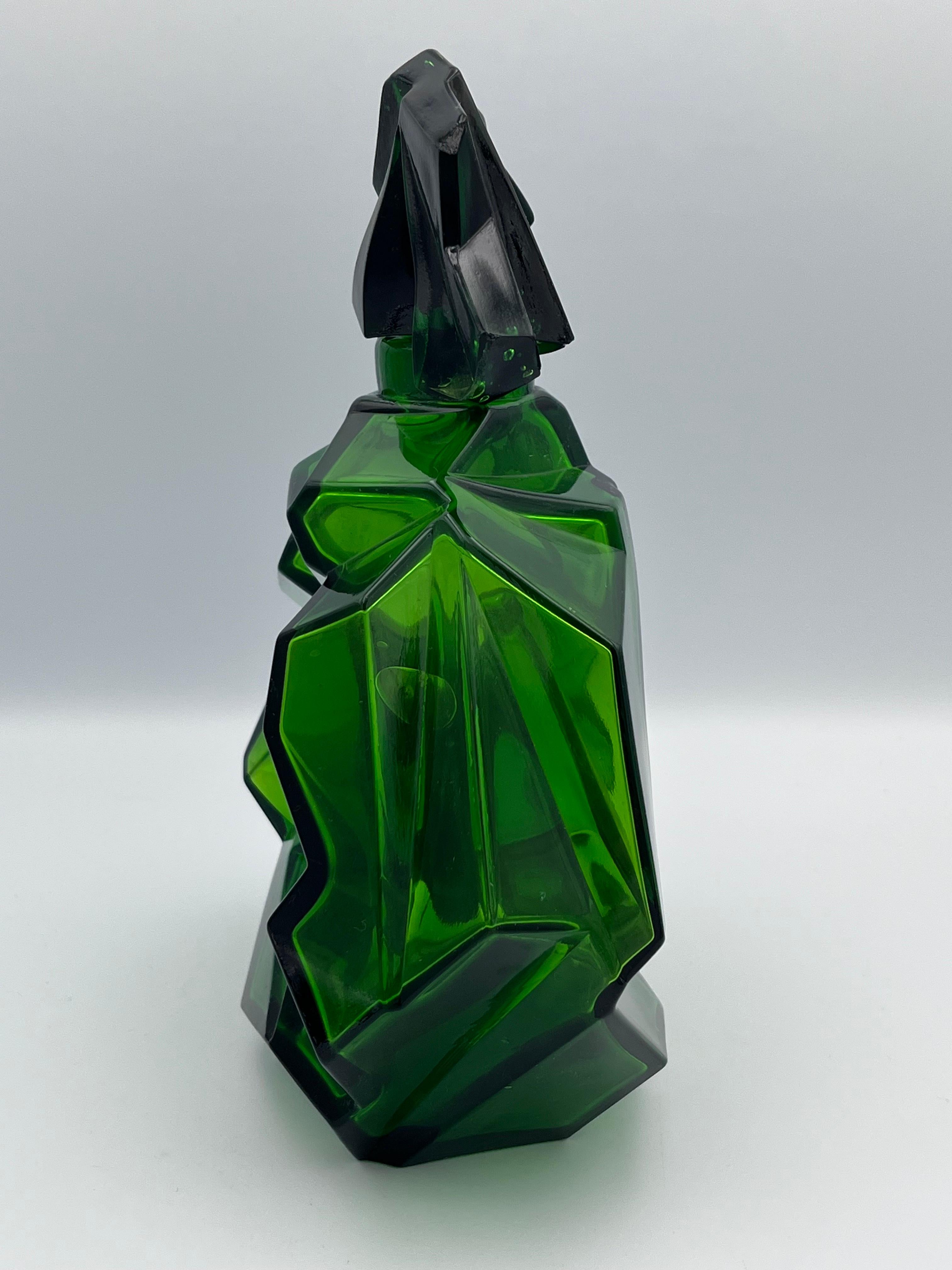 Art Deco Ruba Rombic Jungle Green Glass Decanter by Rubin Haley for Consolodated For Sale 3