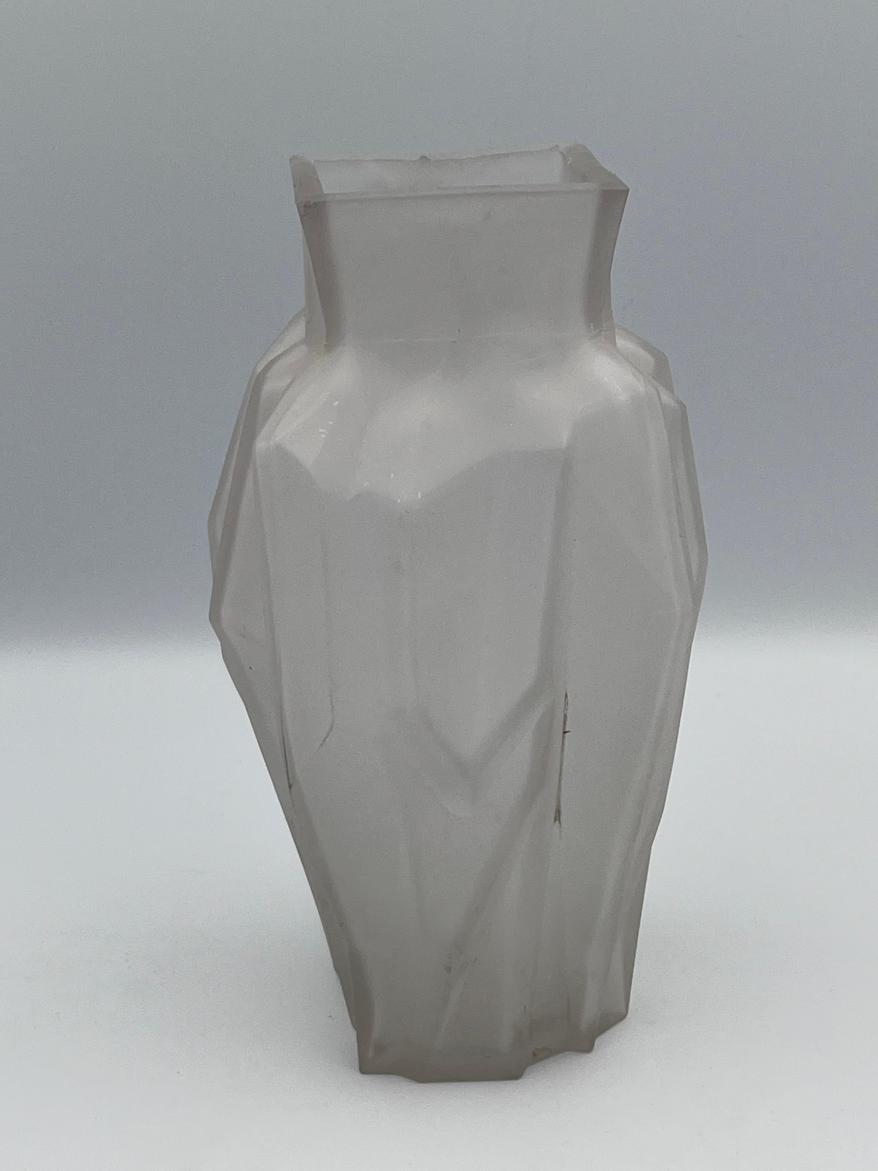 Art Deco Ruba Rombic Modernistic Style Cubist Frosted Glass Vase In Fair Condition For Sale In Red Lion, PA