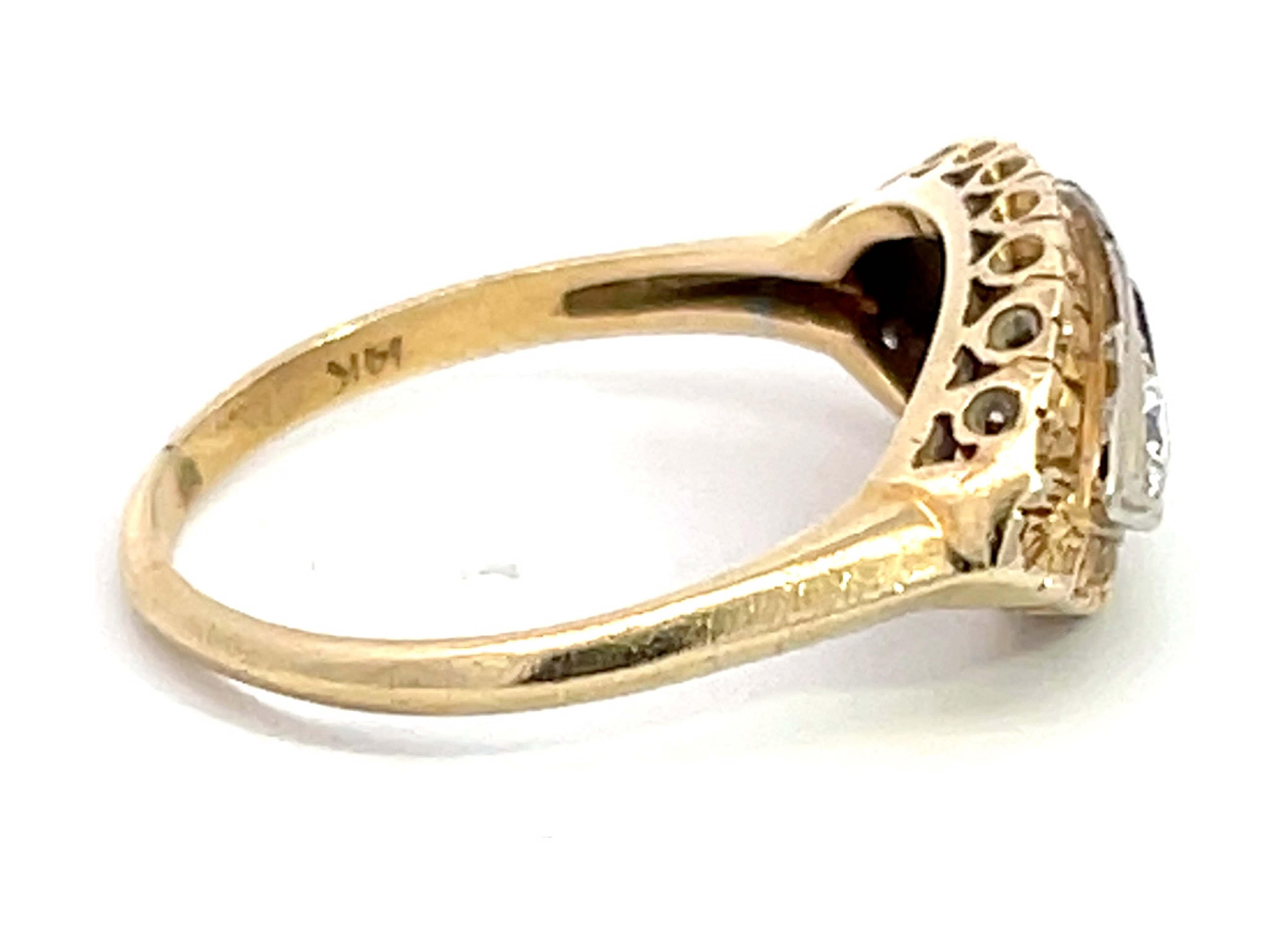 Women's Art Deco Rubellite Garnet and Diamond Eye Ring in 14k Yellow Gold For Sale