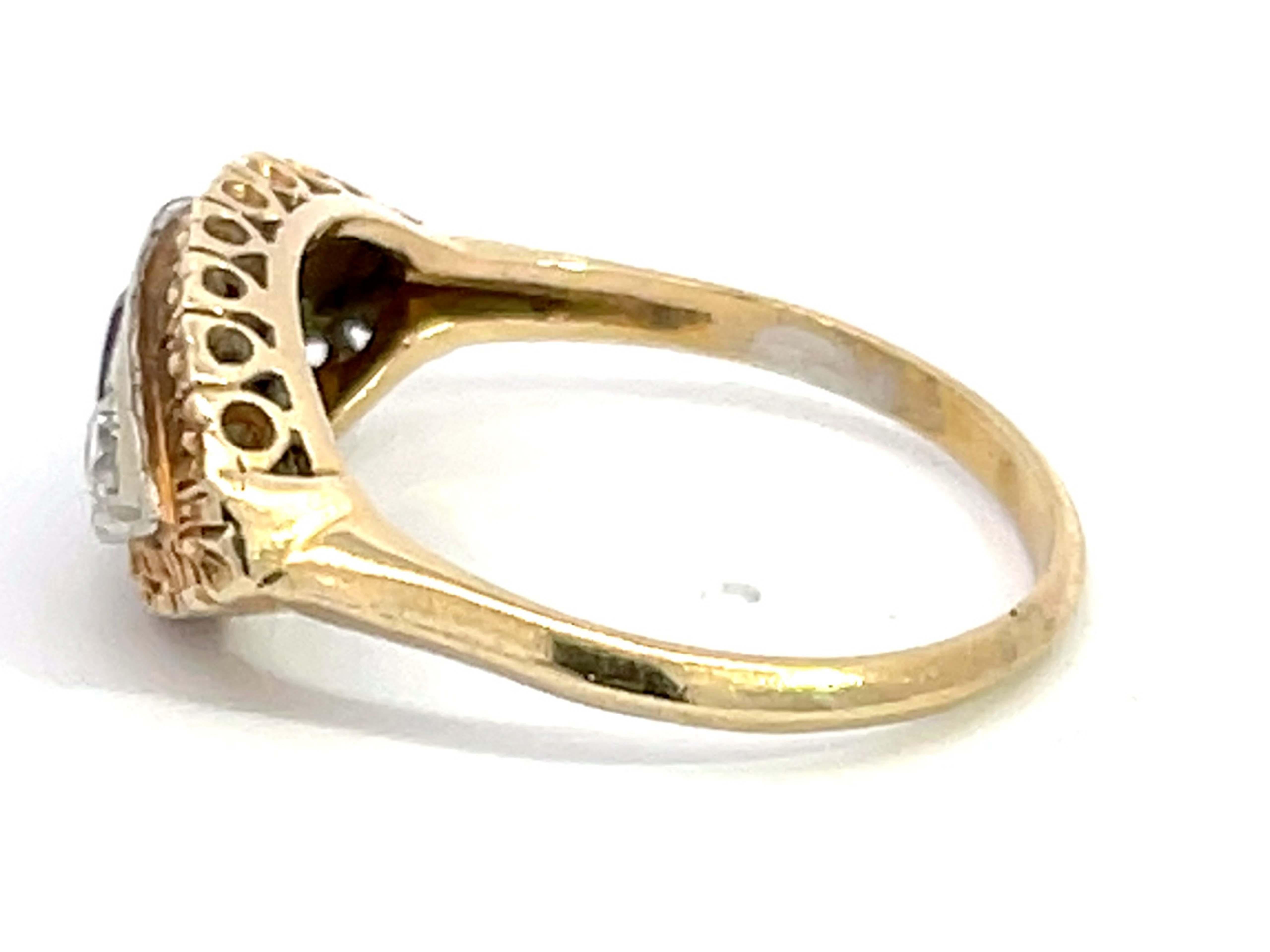 Art Deco Rubellite Garnet and Diamond Eye Ring in 14k Yellow Gold For Sale 1