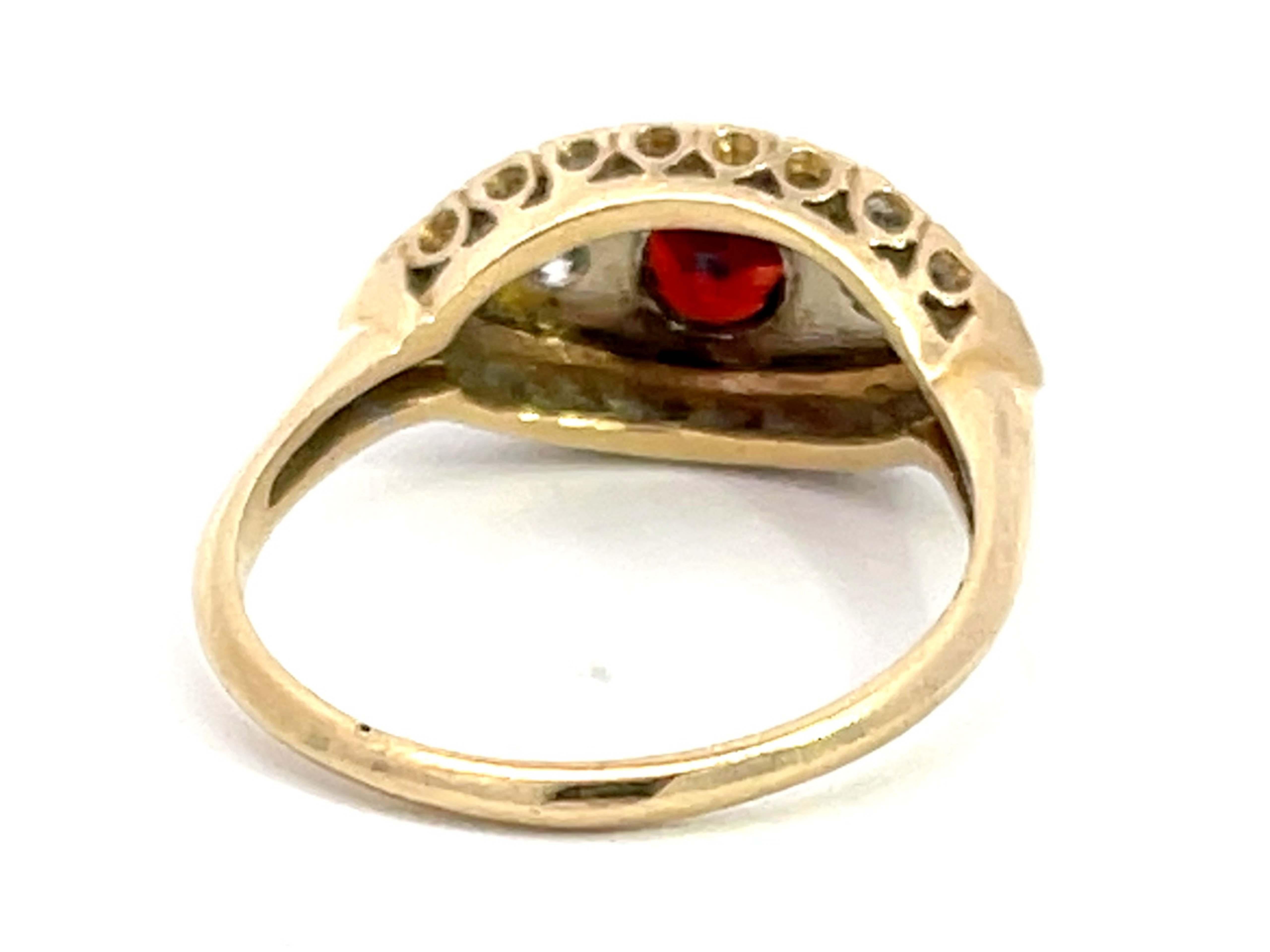 Art Deco Rubellite Garnet and Diamond Eye Ring in 14k Yellow Gold For Sale 2