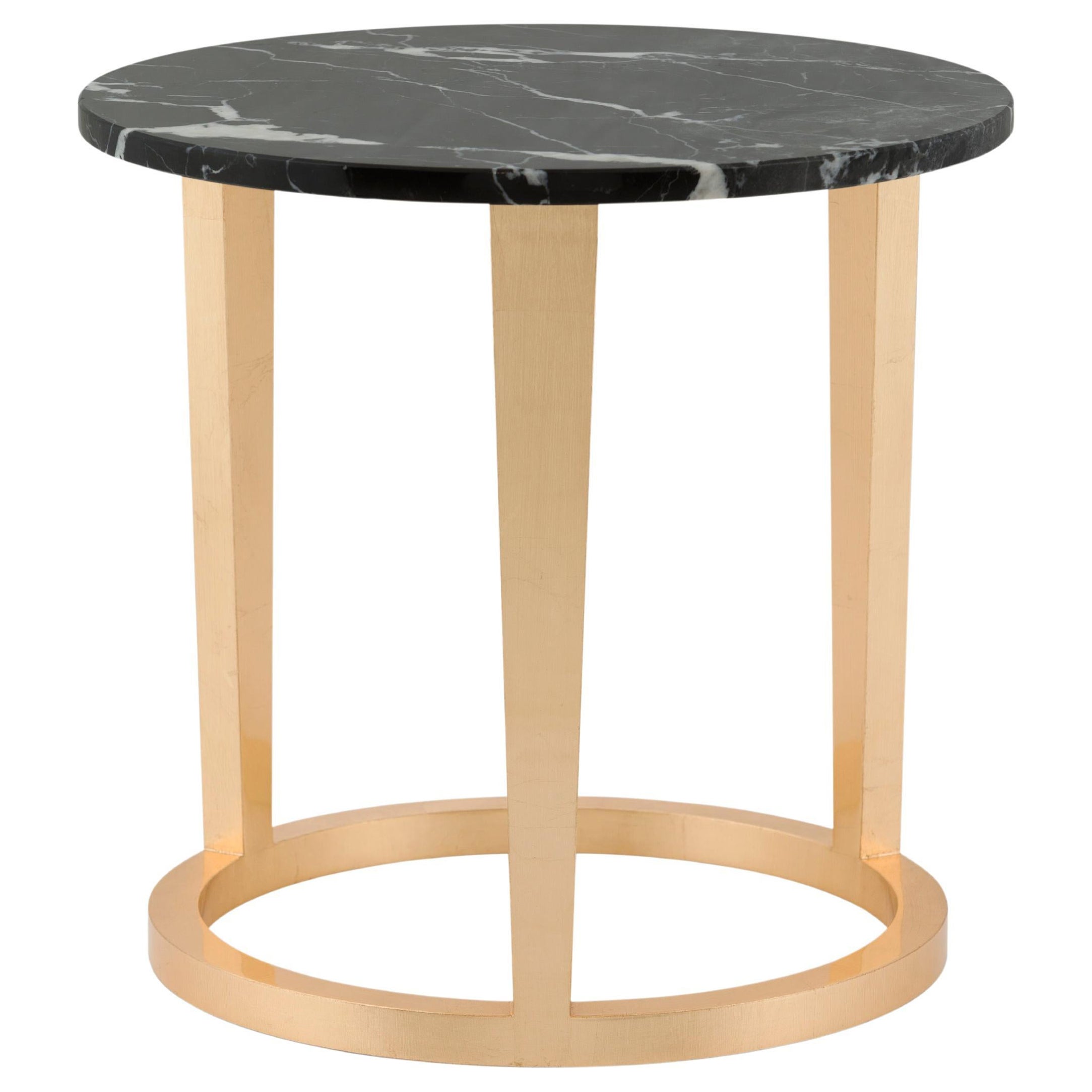 Art Deco Rubi Side Coffee Table Marble Gold Leaf Handmade Portugal Greenapple For Sale