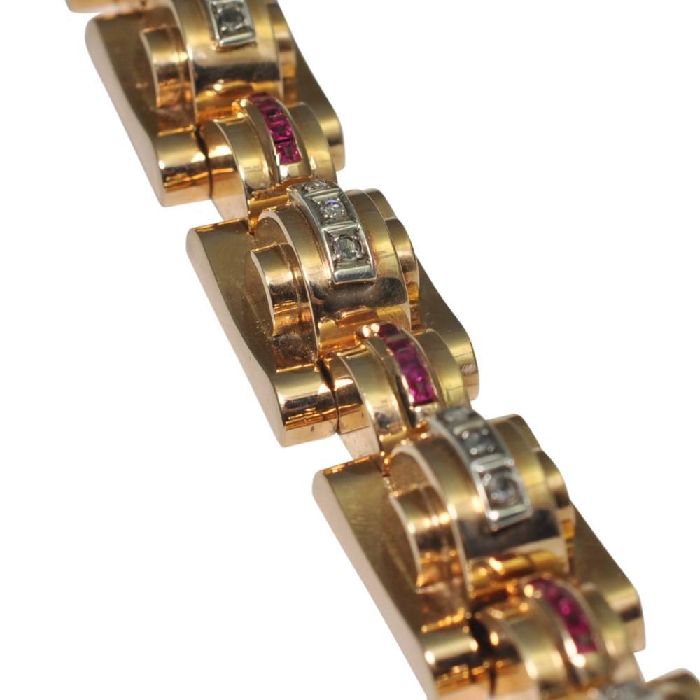Art Deco Ruby, Diamond 18 Carat Gold Tank Bracelet 1