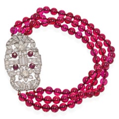 Art Deco Lab Ruby & 3.85 TCW Diamond Platinum Beaded Multi-Strand Bracelet