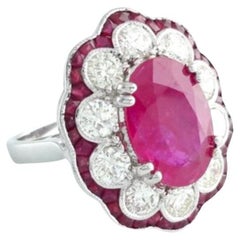 Bague fleur Art Déco Rubis 4,22 ct diamant