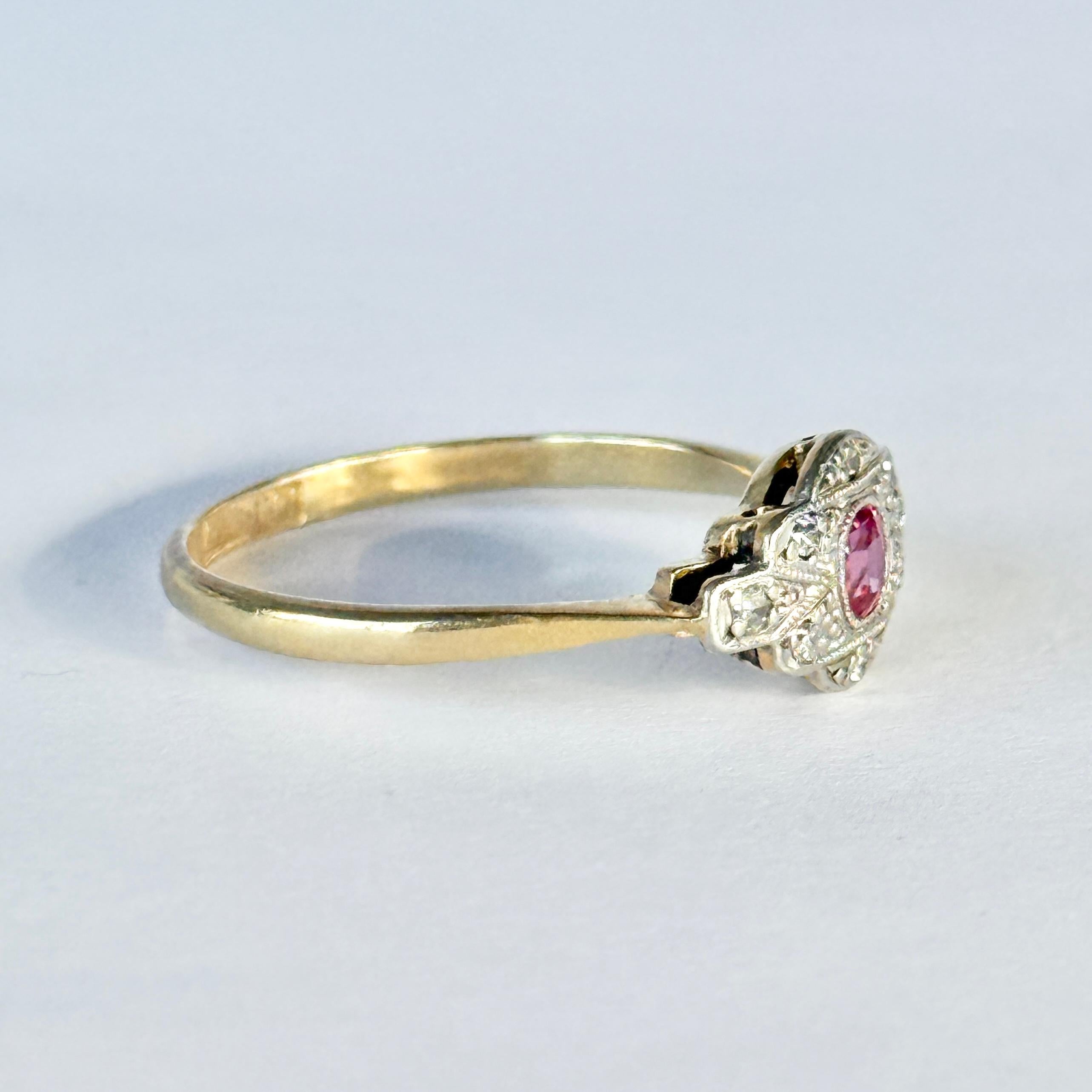 Anello Art Deco con rubino e pannello in oro 18 carati in vendita 1