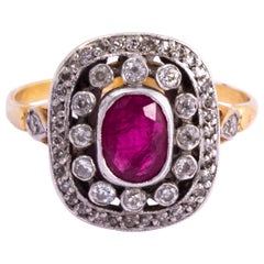 Art Deco Ruby and Diamond 15 Carat Gold and Platinum Panel Ring