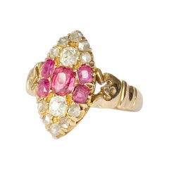 Art Deco Ruby and Diamond 18 Carat Gold and Platinum Navette Panel Ring
