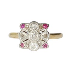 Art Deco Ruby and Diamond 18 Carat Gold and Platinum Panel Ring