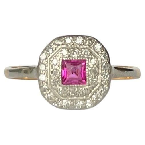 Art-déco-Ring mit Rubin und Diamant aus 18 Karat Gold und Platin