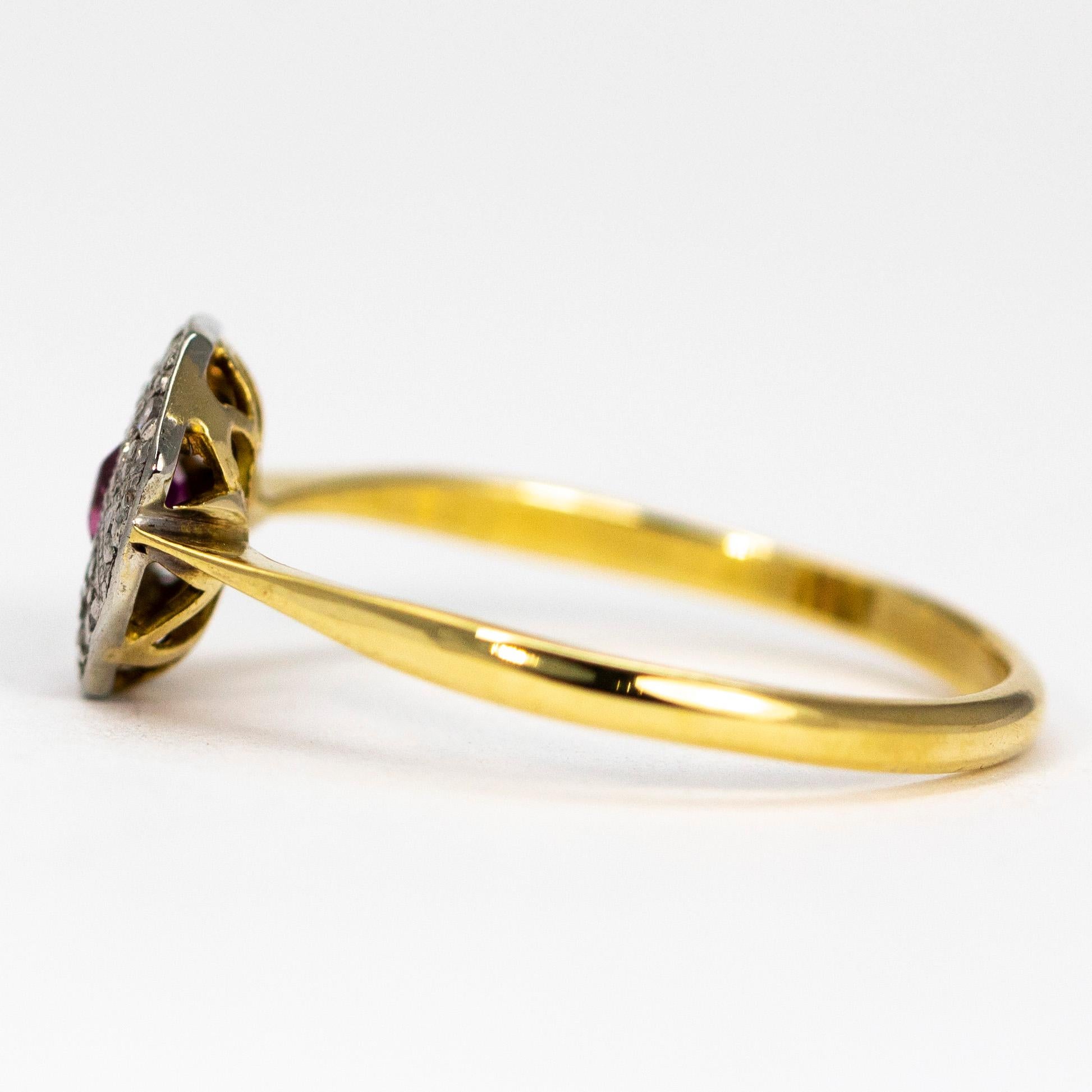 Art Deco Ruby and Diamond 18 Carat Gold and Platinum Ring In Good Condition In Chipping Campden, GB