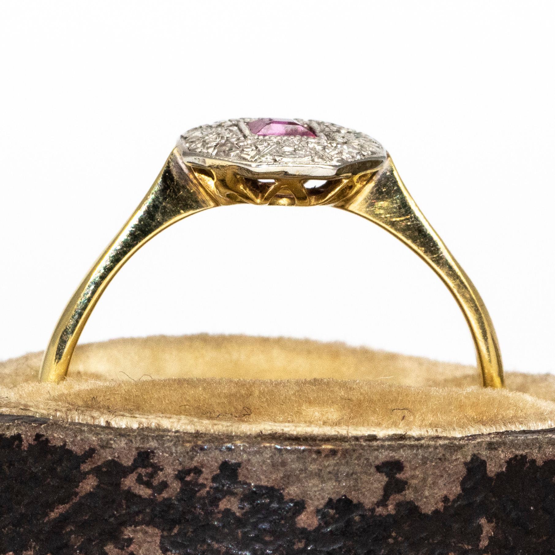 Art Deco Ruby and Diamond 18 Carat Gold and Platinum Ring 1