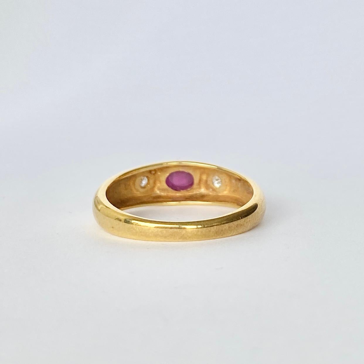 Cabochon Art Deco Ruby and Diamond 18 Carat Gold Band For Sale