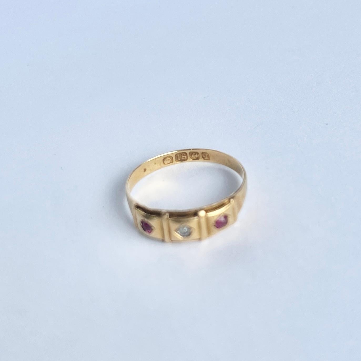 Taglio a rosa Fascia in oro 18 carati con rubini e diamanti Art Deco in vendita