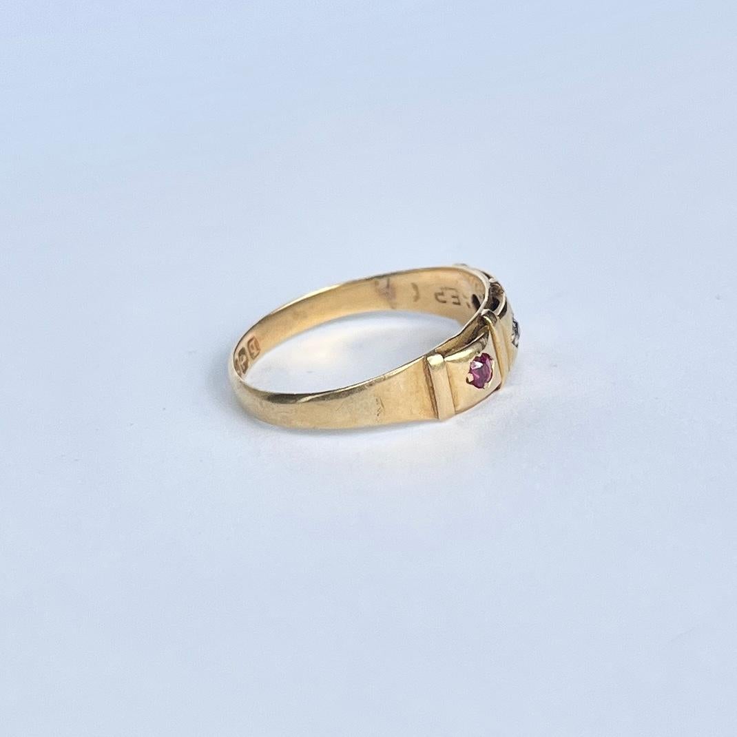 Art Deco Ruby and Diamond 18 Carat Gold Band For Sale 1