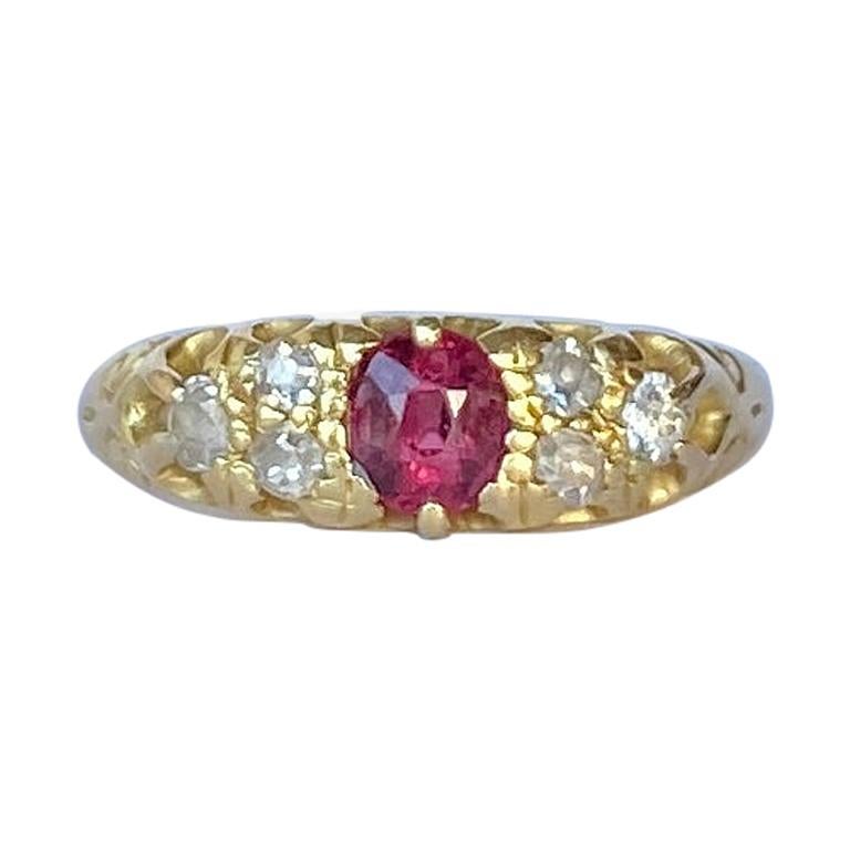 Art Deco Ruby and Diamond 18 Carat Gold Band For Sale