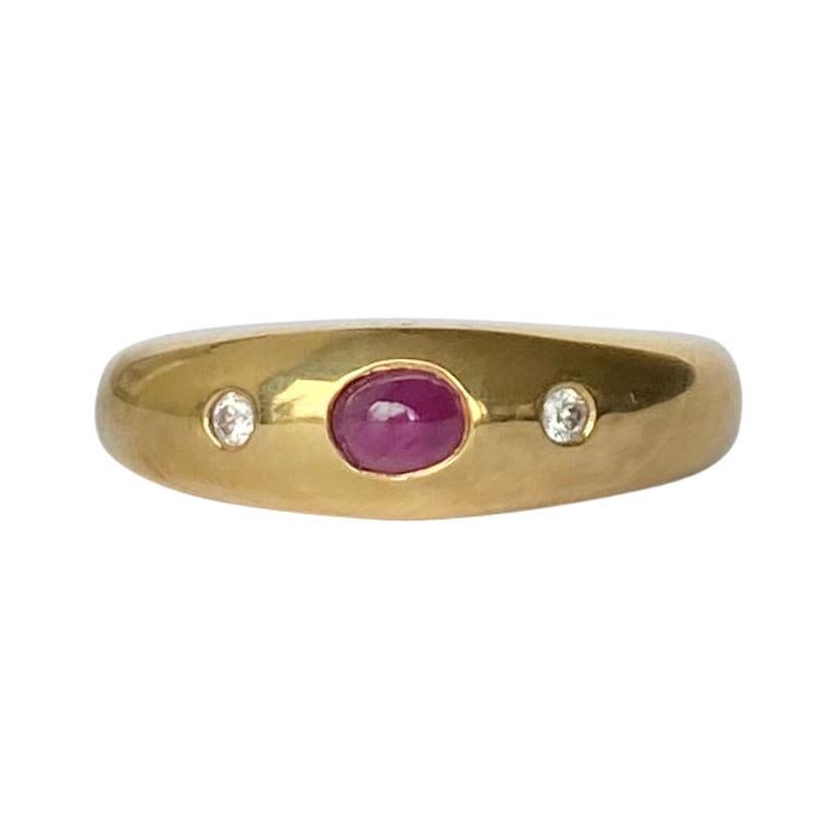 Art Deco Ruby and Diamond 18 Carat Gold Band For Sale