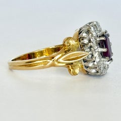 Art Deco Rubin und Diamant 18 Karat Gold Cluster Ring