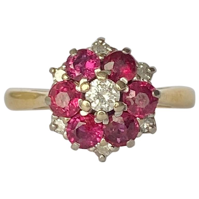 Art Deco Ruby and Diamond 18 Carat Gold Cluster Ring