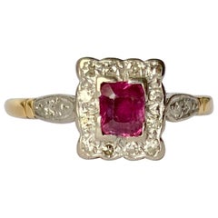 Art Deco Ruby and Diamond 18 Carat Gold Cluster Ring