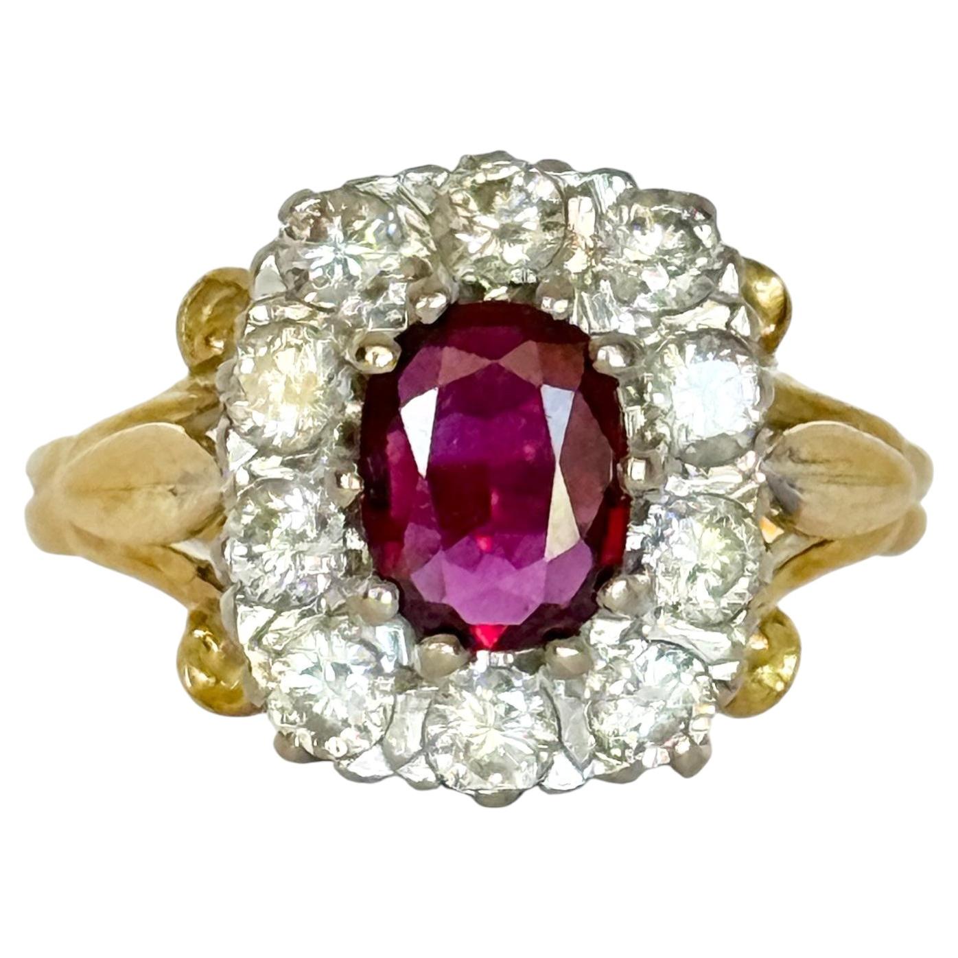 Art Deco Ruby and Diamond 18 Carat Gold Cluster Ring