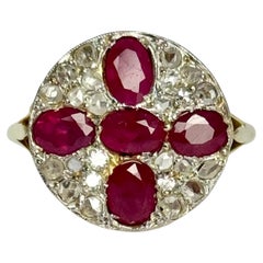 Art Deco Ruby and Diamond 18 Carat gold Panel Ring