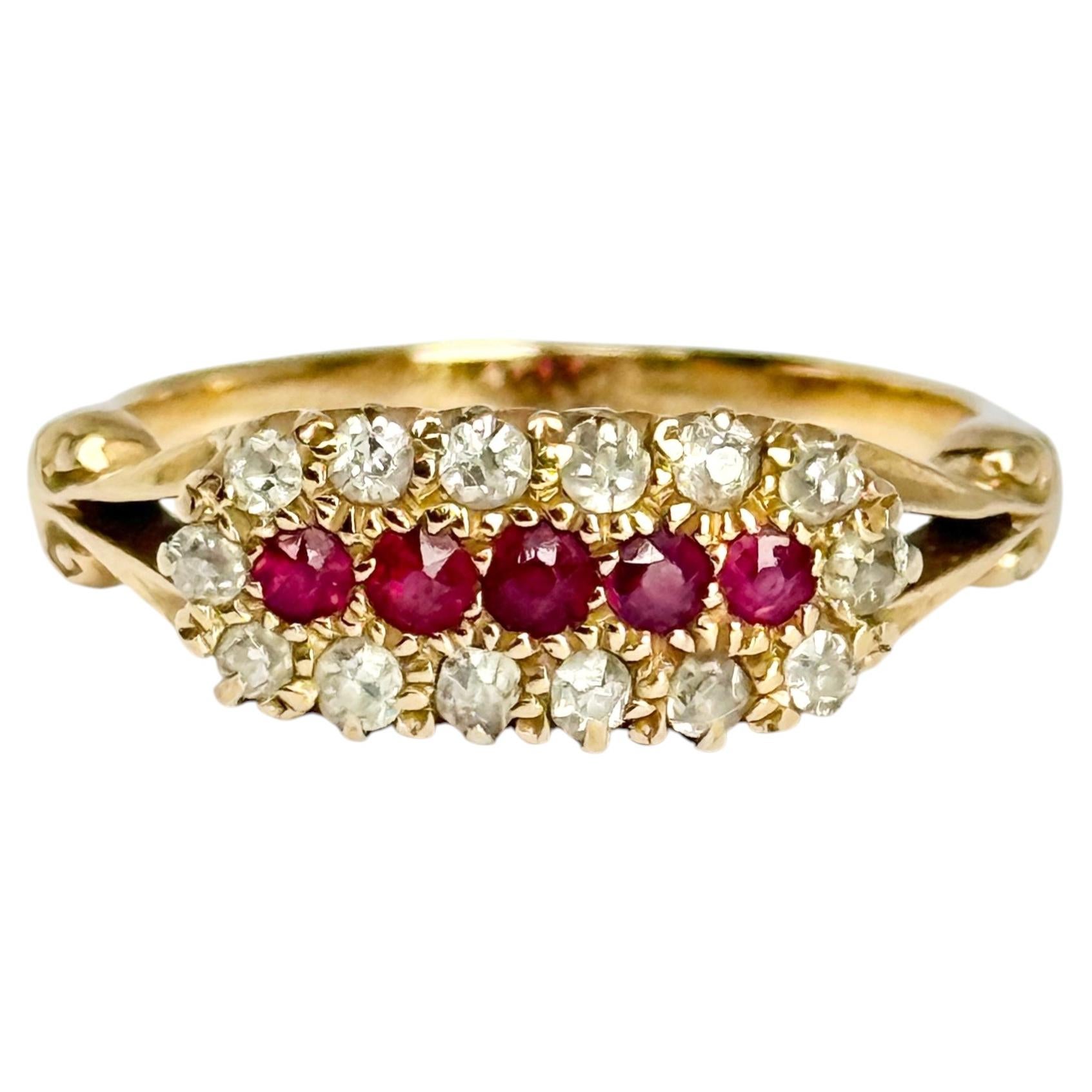 Art Deco Ruby and Diamond 18 Carat gold Panel Ring For Sale