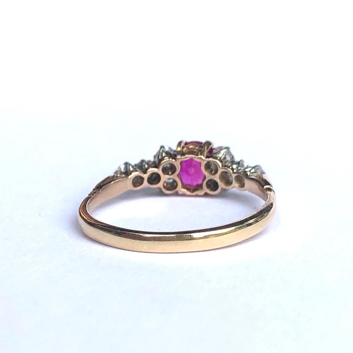 Round Cut Art Deco Ruby and Diamond 18 Carat Gold Ring For Sale