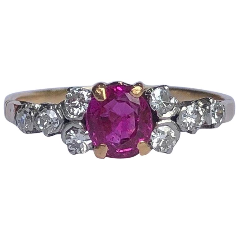 Art Deco Ruby and Diamond 18 Carat Gold Ring