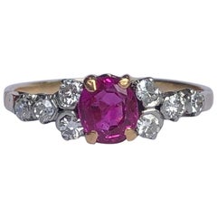 Antique Art Deco Ruby and Diamond 18 Carat Gold Ring