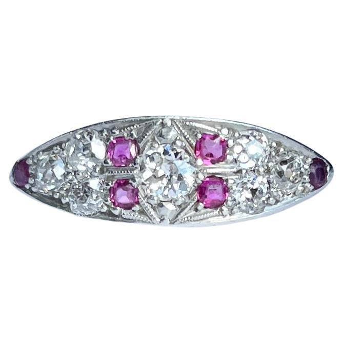 Art Deco Ruby and Diamond 18 Carat Gold Ring For Sale