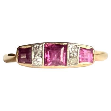 Art Deco Ruby and Diamond 18 Carat Gold Three-Stone Ring