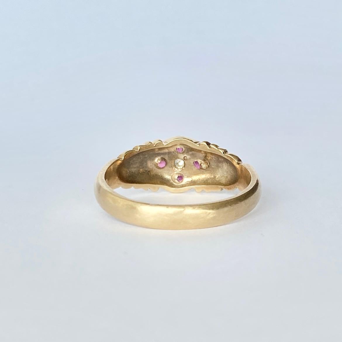 Cabochon Art Deco Style Ruby and Diamond 9 Carat Gold Band For Sale