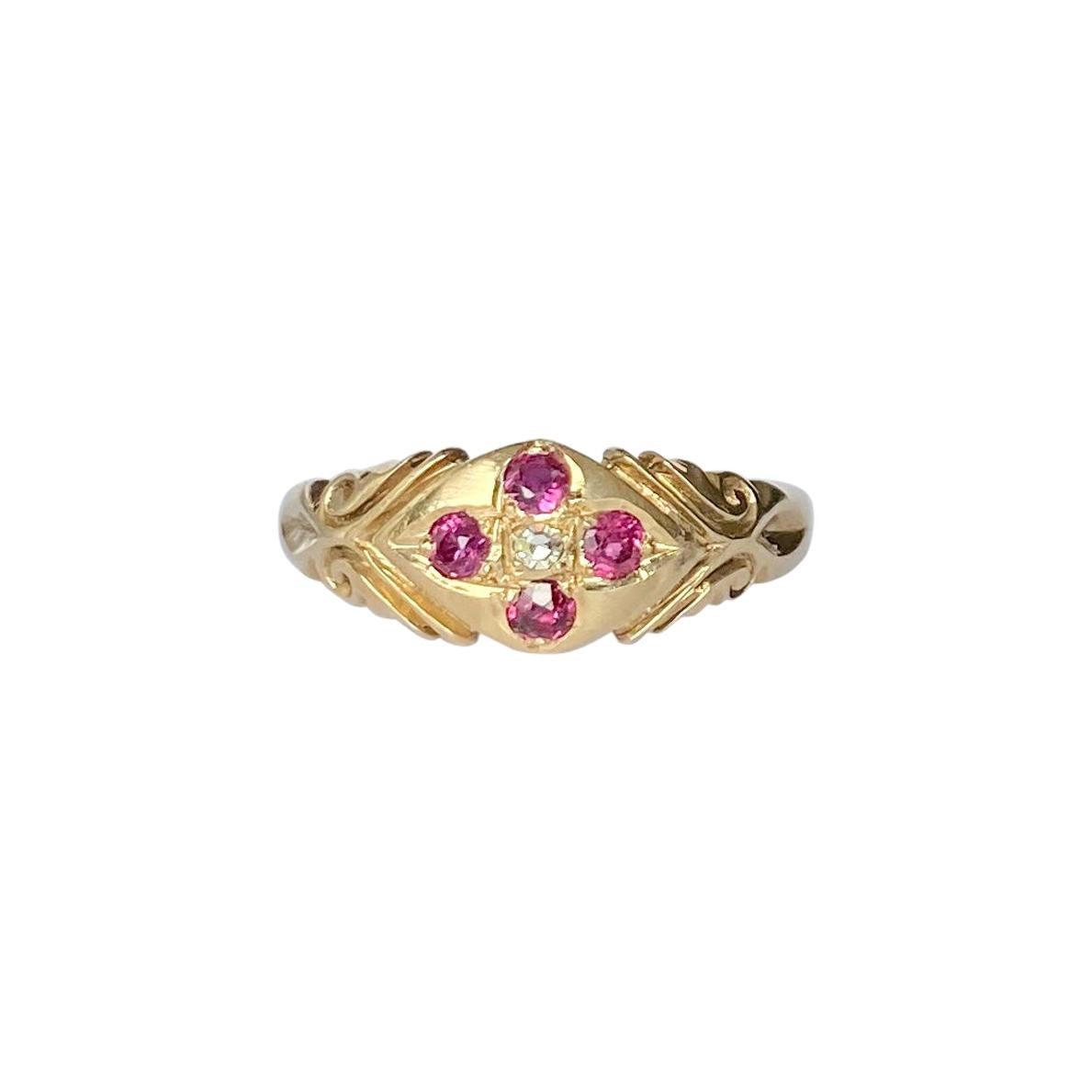 Bracelet en or 9 carats de style Art déco avec rubis et diamants