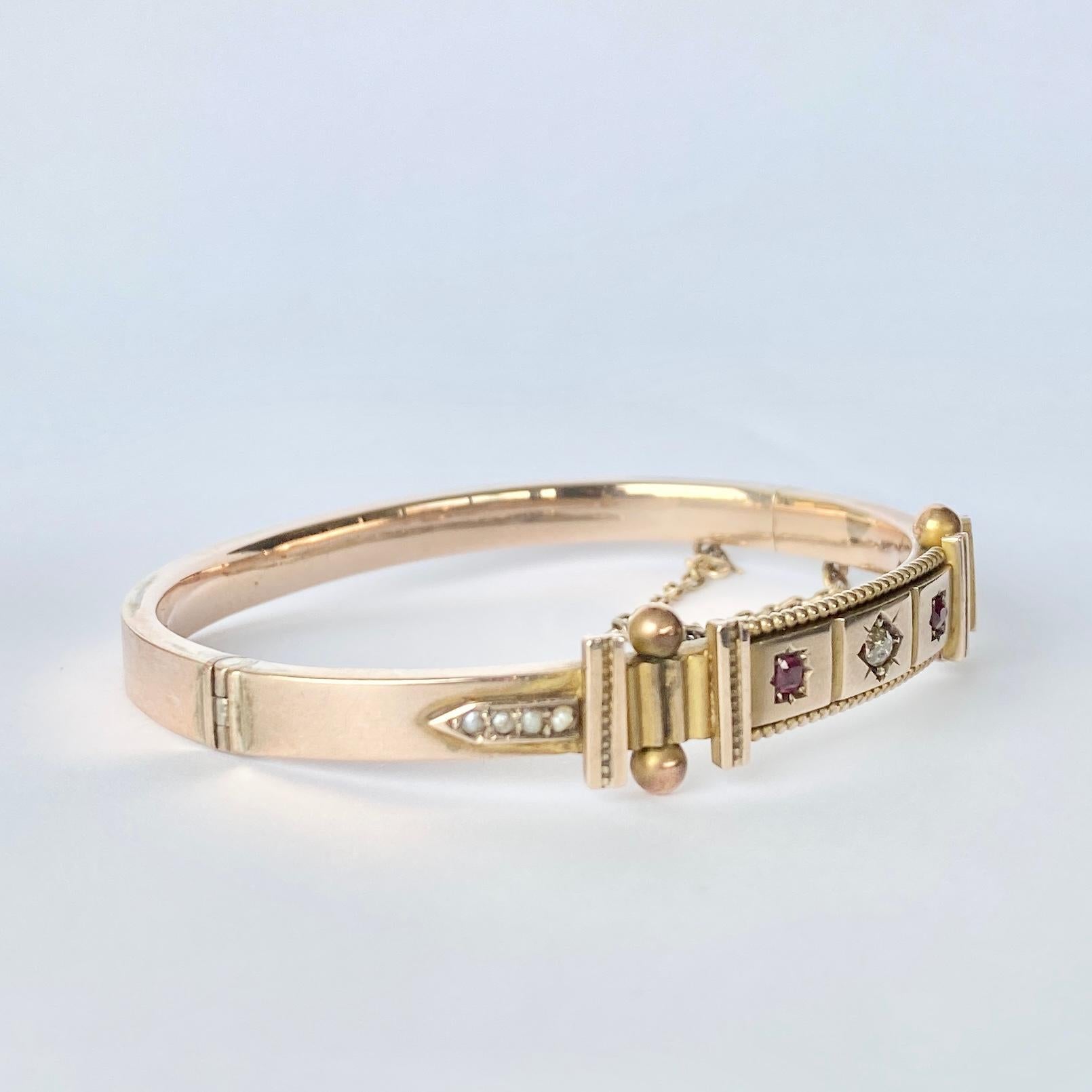 Art Deco Rubin und Diamant 9 Karat Gold Armreif (Art déco) im Angebot