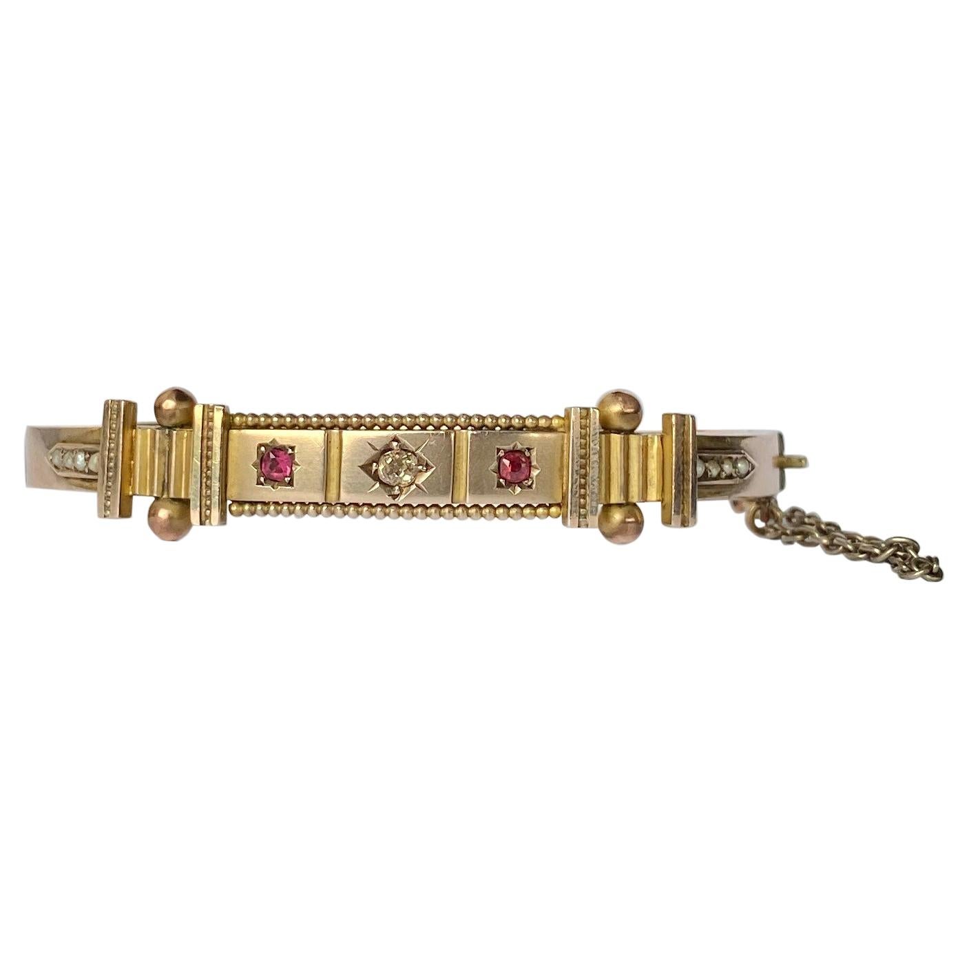 Art Deco Rubin und Diamant 9 Karat Gold Armreif im Angebot