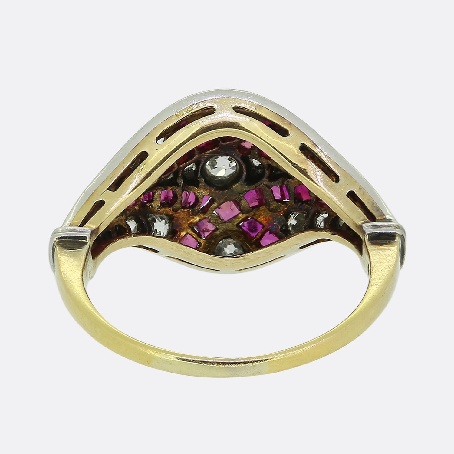 Art Deco Ruby and Diamond Bombe Ring In Good Condition For Sale In London, GB