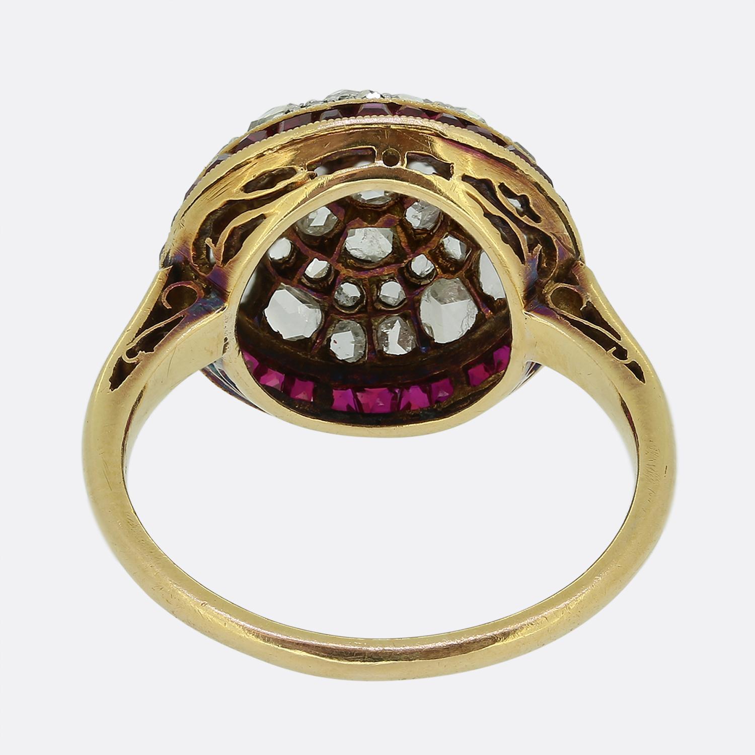 Art Deco Ruby and Diamond Bombe Ring In Good Condition For Sale In London, GB