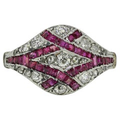Used Art Deco Ruby and Diamond Bombe Ring
