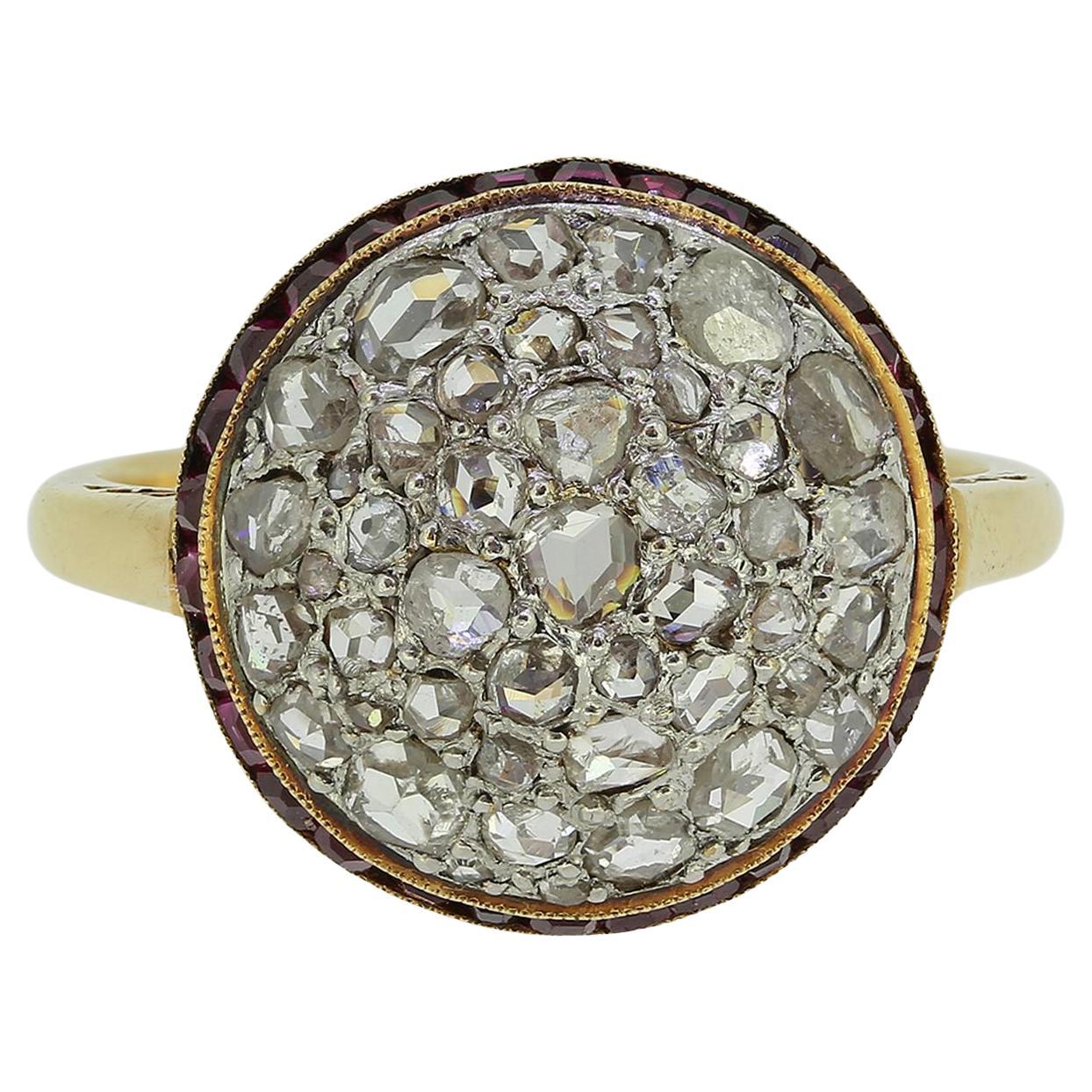 Art Deco Ruby and Diamond Bombe Ring For Sale
