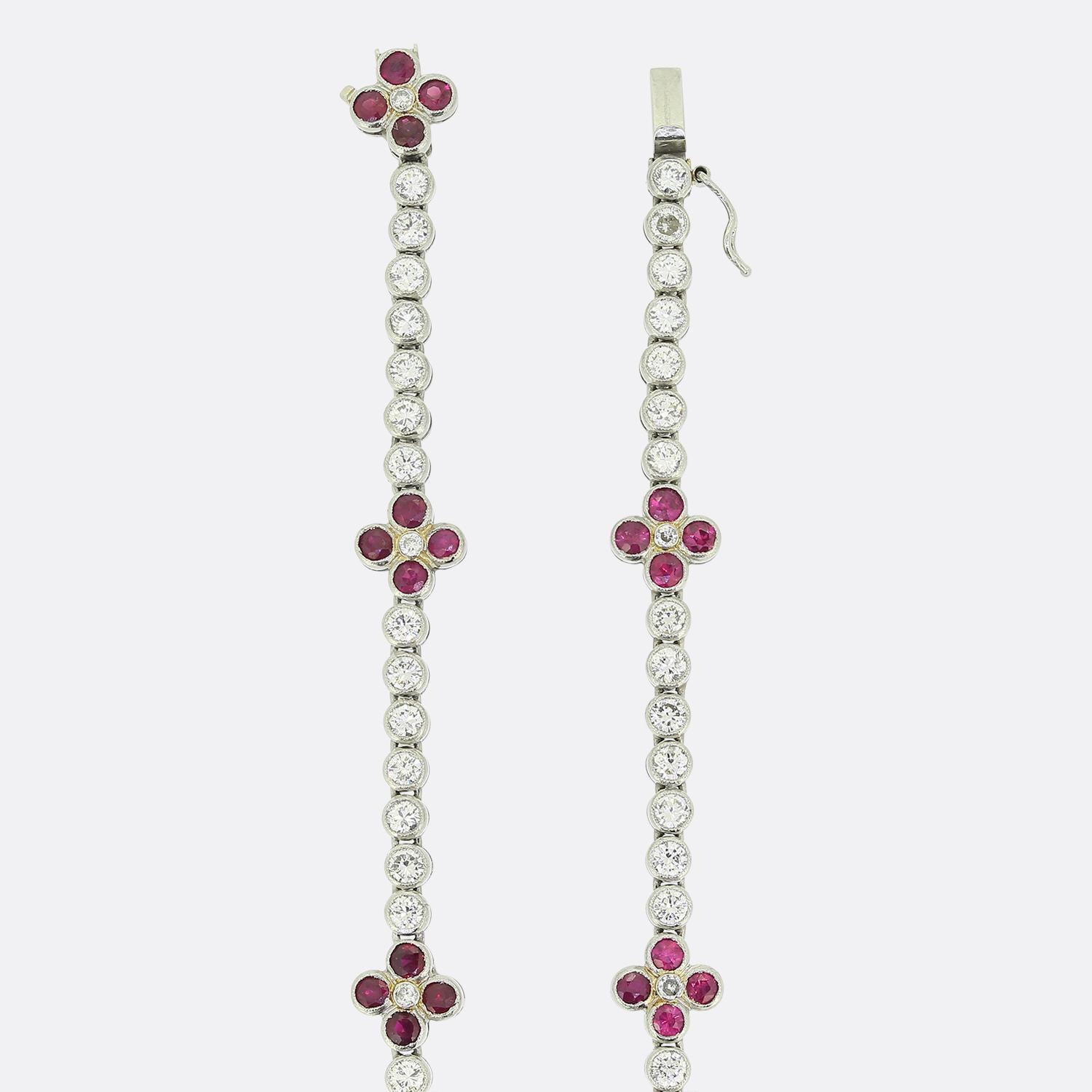 Round Cut Art Deco Ruby and Diamond Bracelet