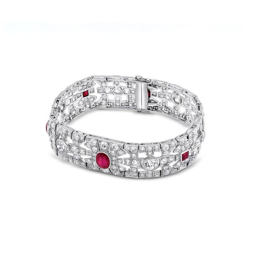 Art Deco Ruby and Diamond Bracelet In Excellent Condition For Sale In La Jolla, CA